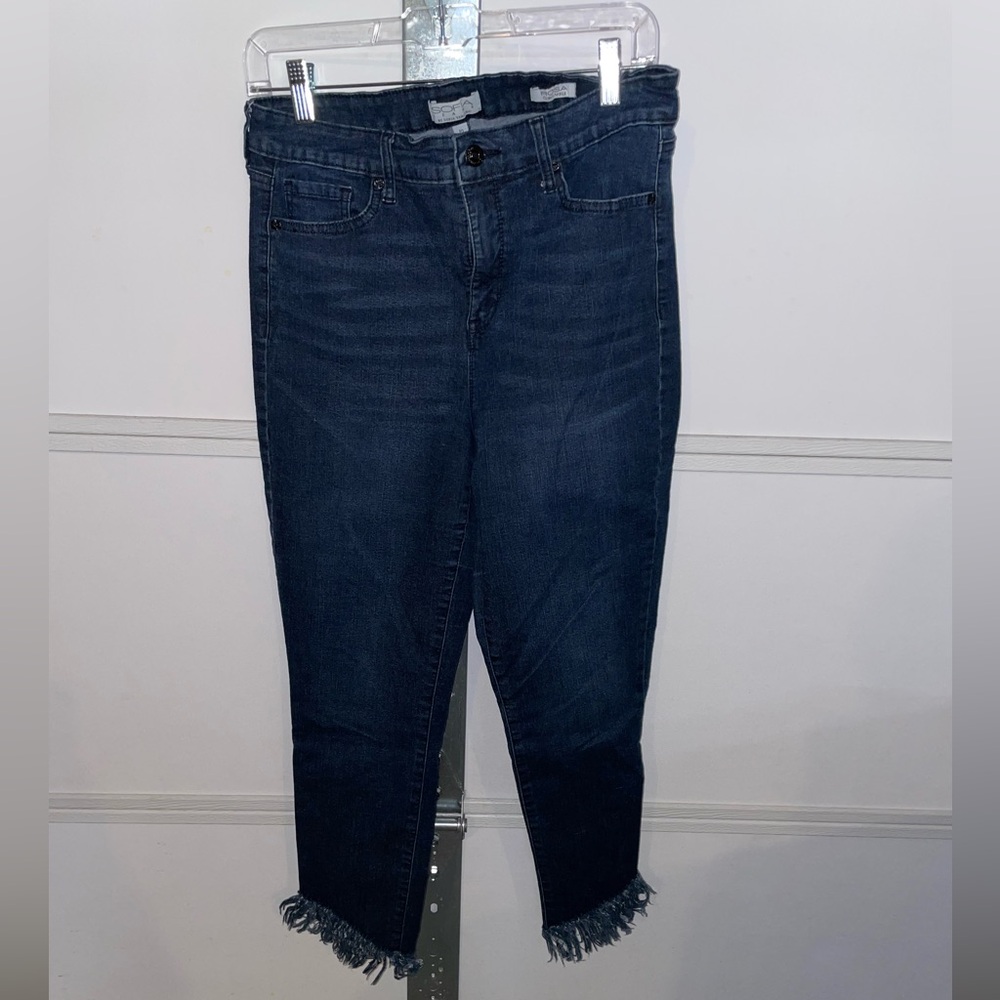 sofia Women's Dark Blue Frayed Hem Jeans